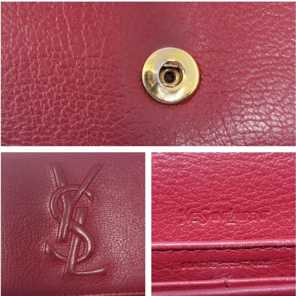 Saint Laurent Red Leather Long Wallet with Embossed YSL Logo with COA - Picture 4 of 8